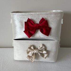 NWOT - Velvet Storage Gift Bins - Set of 2 - with Red and Tan Bows
